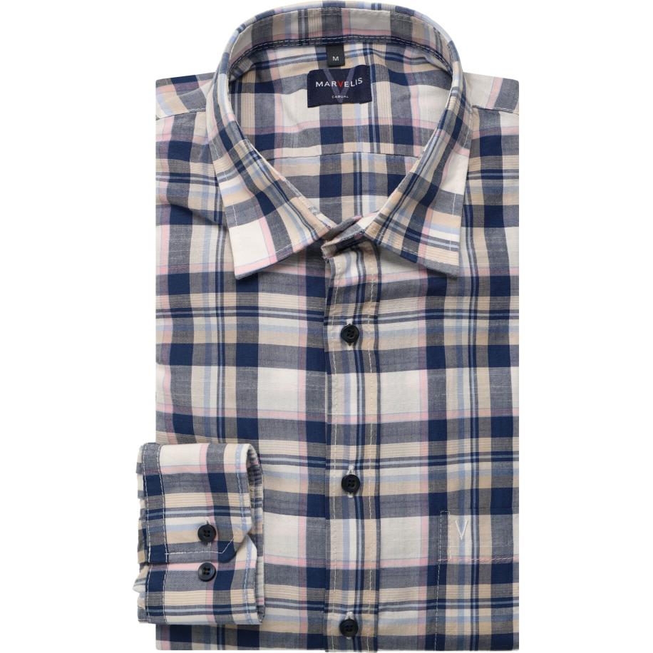 Marvelis Casual Overhemd marine, Ruit Blauw