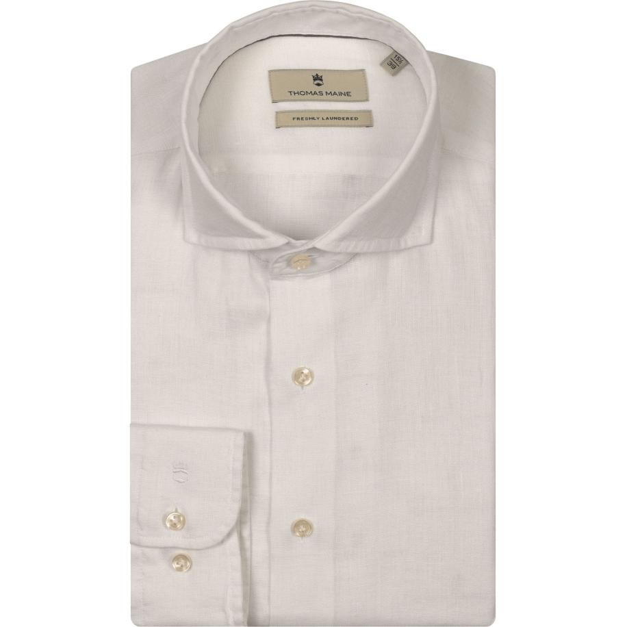 Thomas Maine Linnen Overhemd wit, Effen Wit