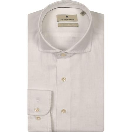 Thomas Maine Linnen Overhemd wit, Effen