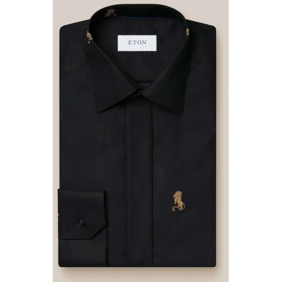 ETON Overhemd zwart, Borduurpatroon Zwart