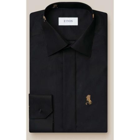 ETON Overhemd zwart, Borduurpatroon