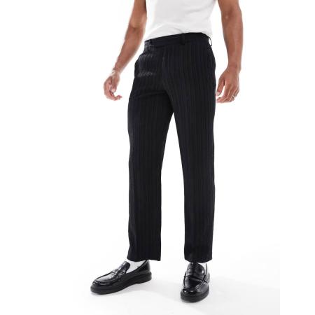 ASOS DESIGN - Pantalon met rechte pijpen van getextureerde stof in zwart