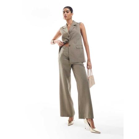 Miss Selfridge Elegante broek met wijde pijpen in kaki, deel van co-ord set-Groen