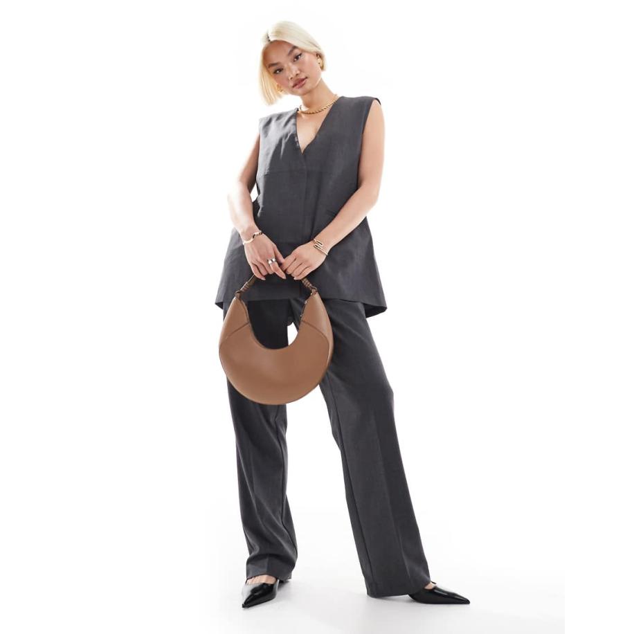 AWARE Elegant gilet met hoge taille in donkergrijs, deel van co-ord set Grijs