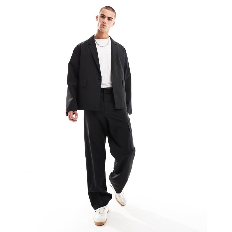 ASOS DESIGN - Techy cargobroek met wijde pijpen in zwart Zwart