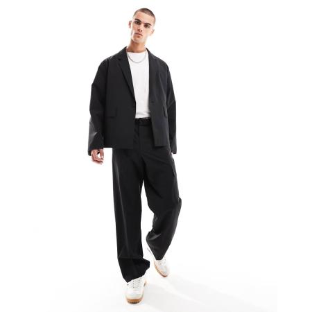 ASOS DESIGN - Techy cargobroek met wijde pijpen in zwart