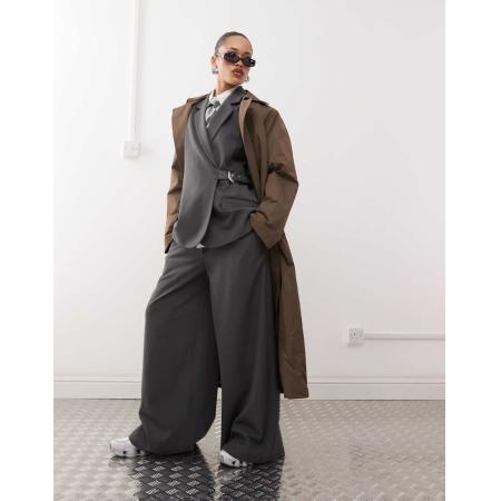 COLLUSION Broek met riem en wijde pijpen in grijs, deel van co-ord set