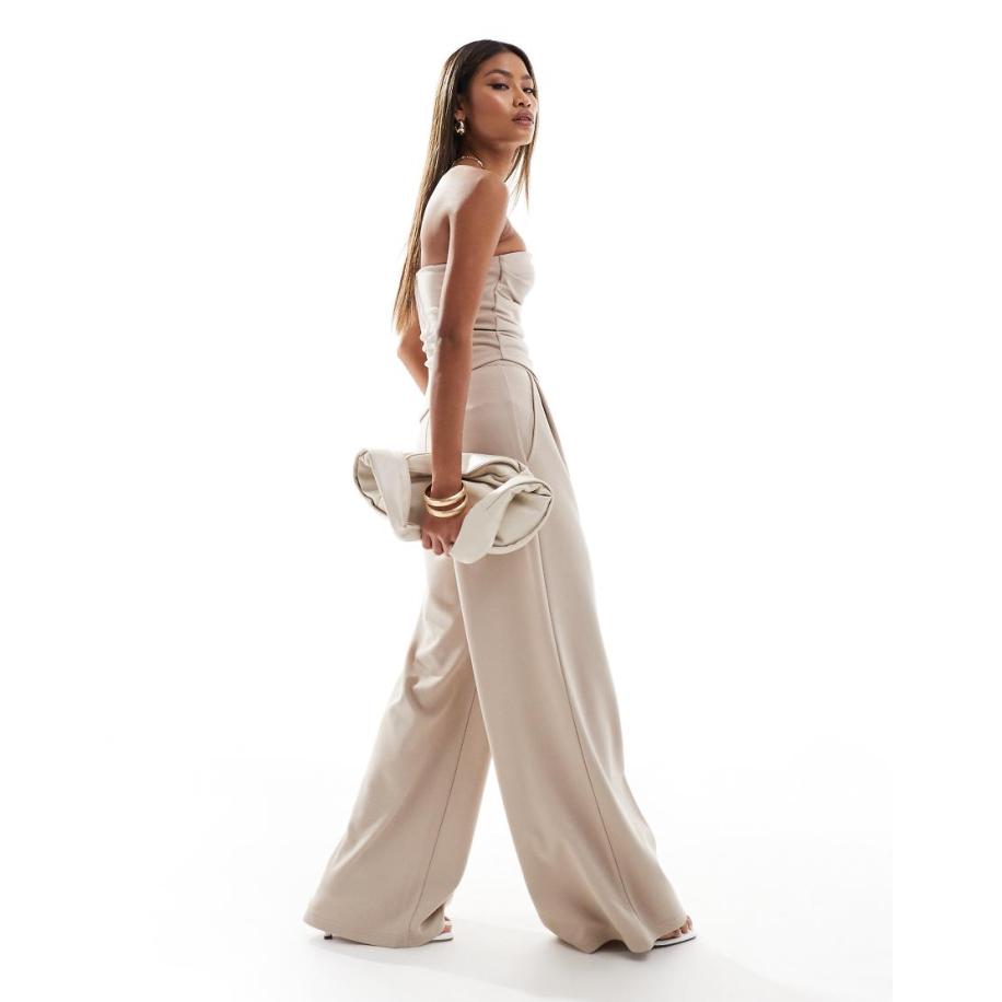 ASOS DESIGN Nette broek met wijde pijpen in stone, deel van co-ord set-Neutraal Multicolor