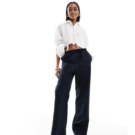 ASOS DESIGN Tall Elegante broek met elastische taille in marineblauw