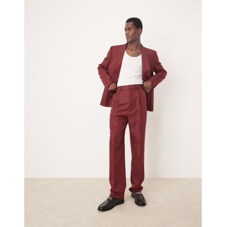 ASOS DESIGN - Pantalon met rechte pijpen van mat satijn in bordeauxrood