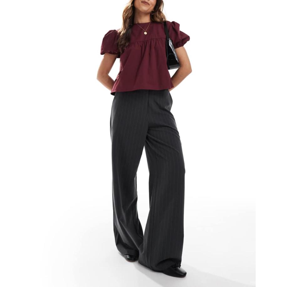 ASOS DESIGN Elegante ruimvallende broek met rechte pijpen en strepen in antracietgrijs-Veelkleurig Multicolor