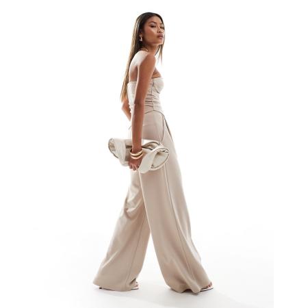 ASOS DESIGN Nette broek met wijde pijpen in stone, deel van co-ord set-Neutraal