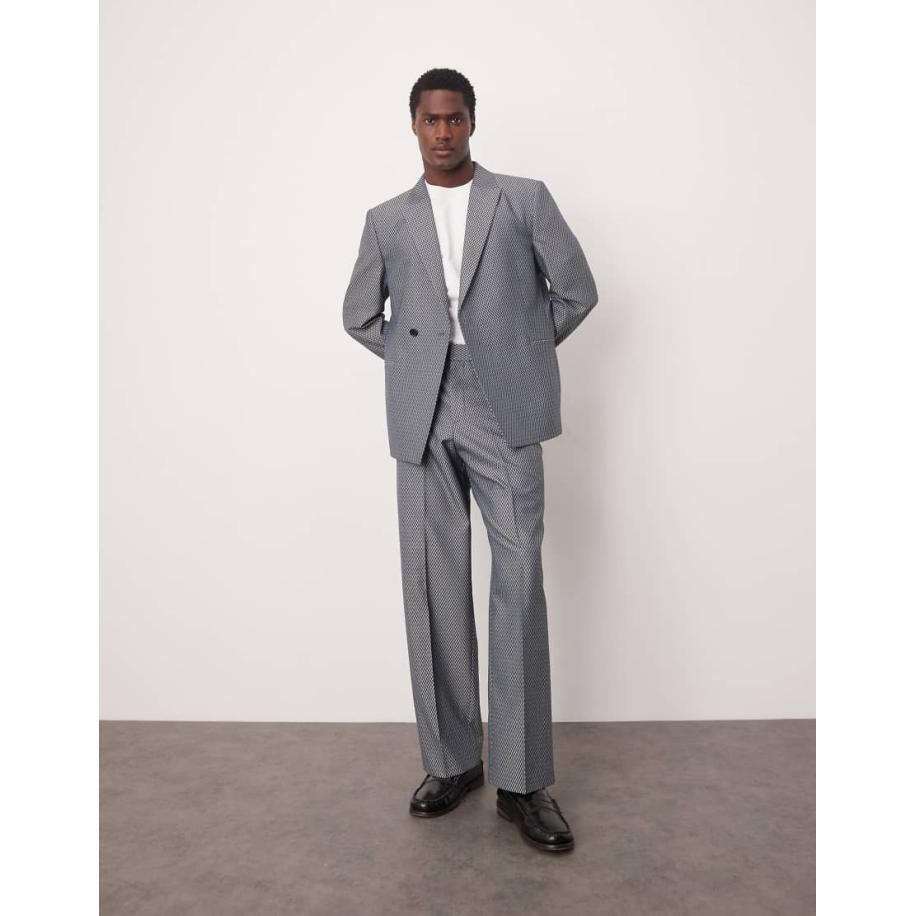 ASOS DESIGN - Wijde pantalon met dambordweefsel in grijs Grijs