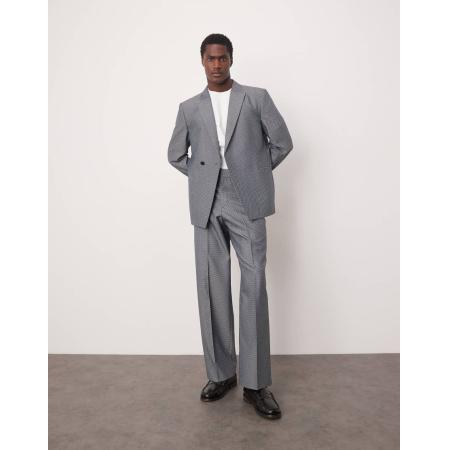 ASOS DESIGN - Wijde pantalon met dambordweefsel in grijs