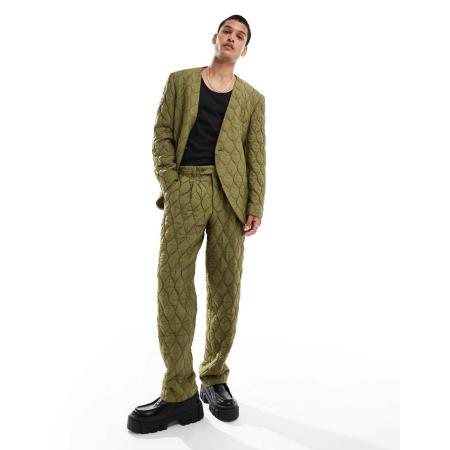 Viggo - Casual oversized pantalon in doorgestikt kaki, deel van co-ord set-Groen