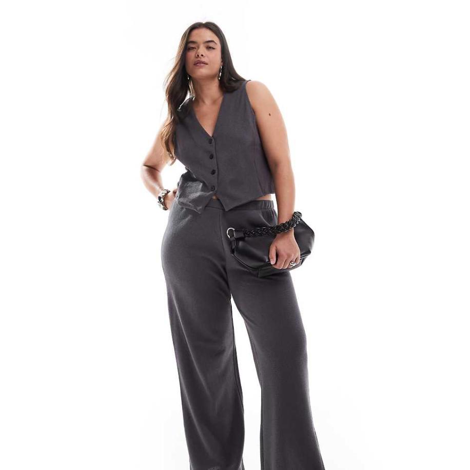 Pieces Curve Broek van jersey met hoge taille en structuur in grijs, deel van co-ord set Grijs