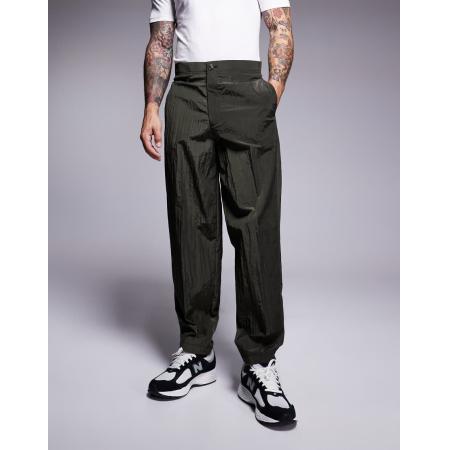 ASOS DESIGN - Pantalon met wijde ronde pijpen in kaki-Groen