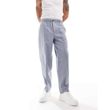ASOS DESIGN - Oversized toelopende pantalon met elastische taille in marineblauwe kruisarcering