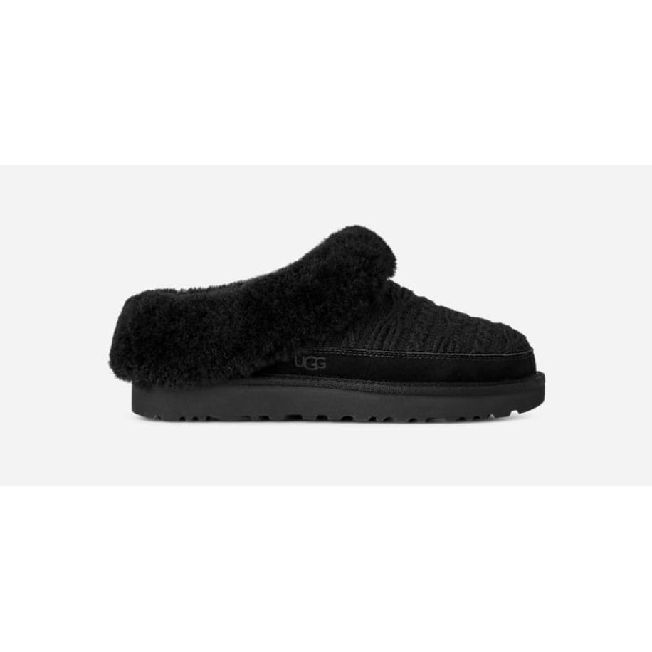 ClUGG®ette Cabelle Knit Slipper in Black, Maat 36, Suede/Breien Zwart