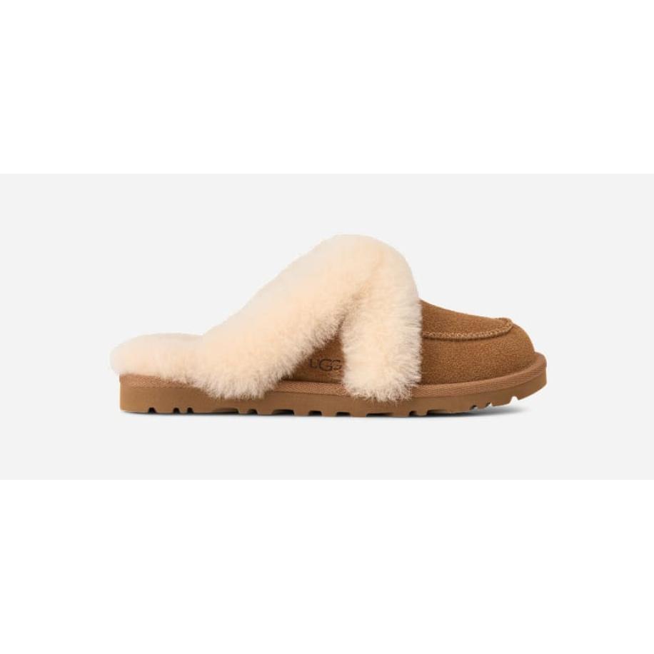 UGG® Loria Fur Slide in Brown, Maat 36, Suede Rood