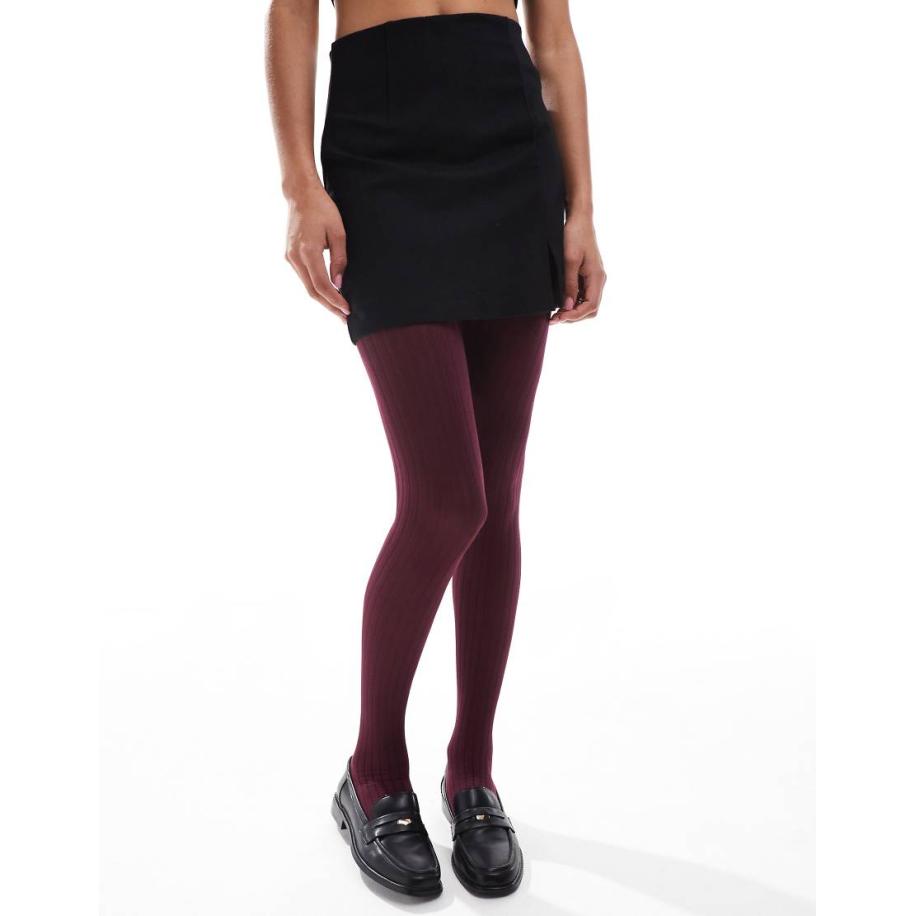 ASOS DESIGN Geribbelde panty in pruim-Paars Paars