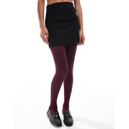 ASOS DESIGN Geribbelde panty in pruim-Paars