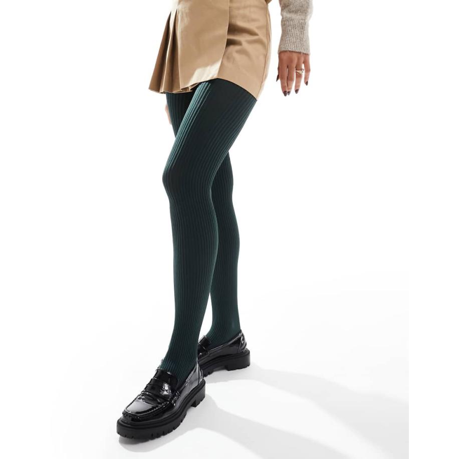 ASOS DESIGN Panty met smalle ribbels in donkergroen Groen