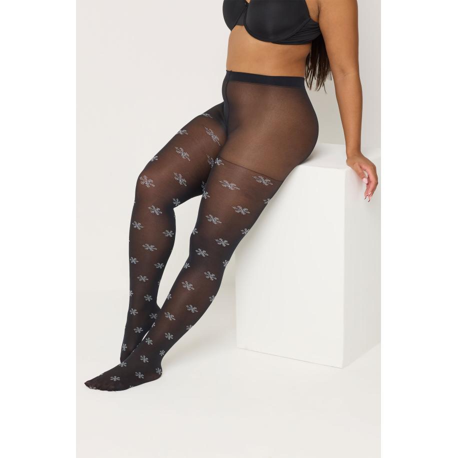 Yours Black Snowflake Novelty Christmas Tights Size 56-60 Zwart