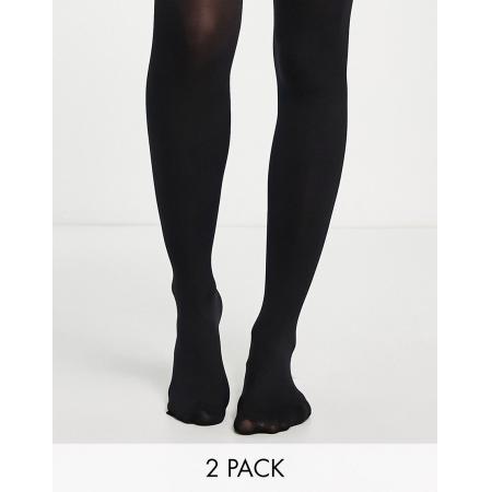 ASOS DESIGN Set van 2 120 denier panty's in zwart