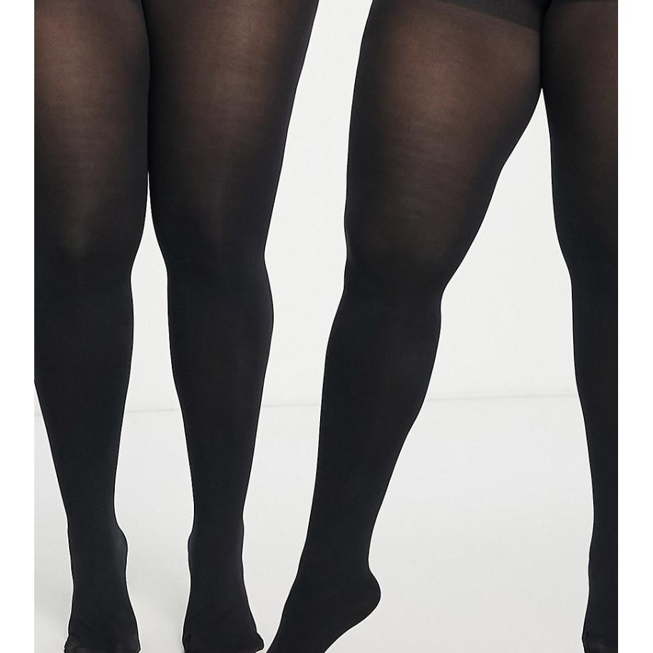 ASOS DESIGN Curve Set van 2 panty's van 90 denier met superstretch in zwart Zwart