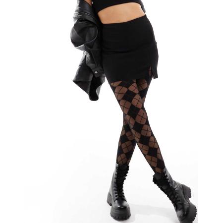 ASOS DESIGN Panty met argyle ruit in zwart
