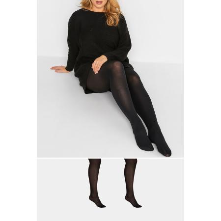 Yours Set Van Twee Paar 100 Denier Panty's In Zwart Size 44-48