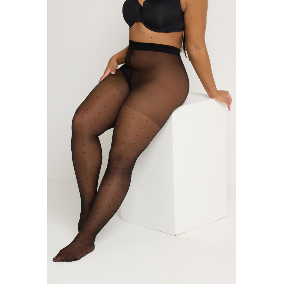 Yours Black Polka Dot Print Tights Size 56-60 Zwart