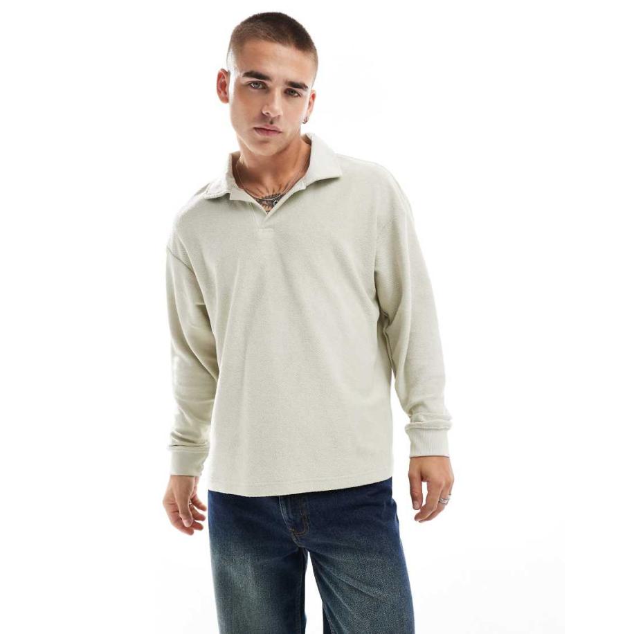 Cotton On - Rugbyshirt met polokraagje en textuur in ivoorwit Wit