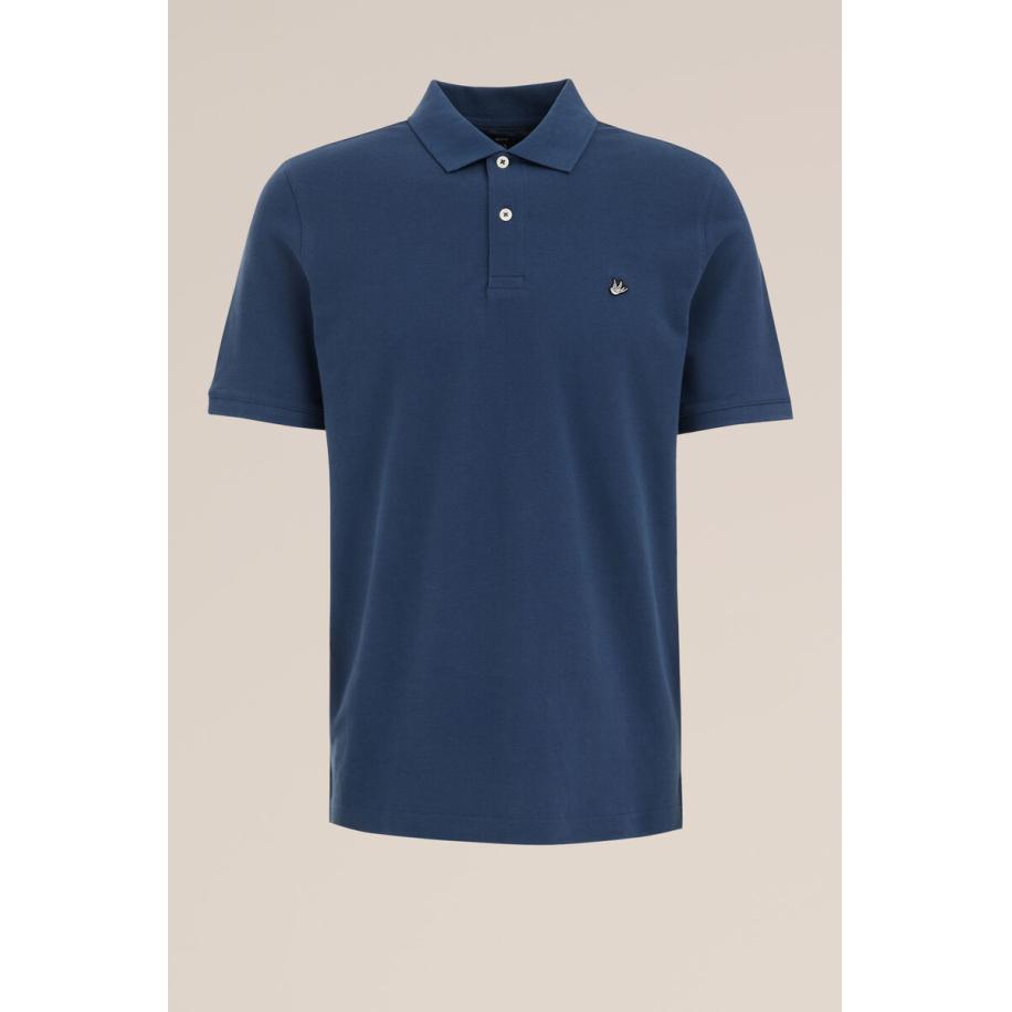 Fundamentals heren polo met structuur - Slim Fit - Blauw - Katoen - Maat: S Blauw