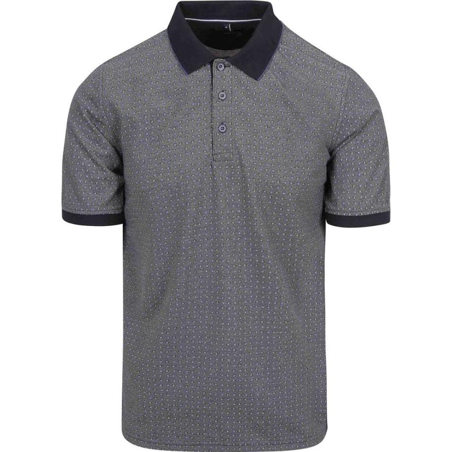 Casa Moda Polo Print Grijs Blauw Blauw