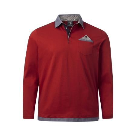 Charles Colby Poloshirt lange mouw rood, Effen
