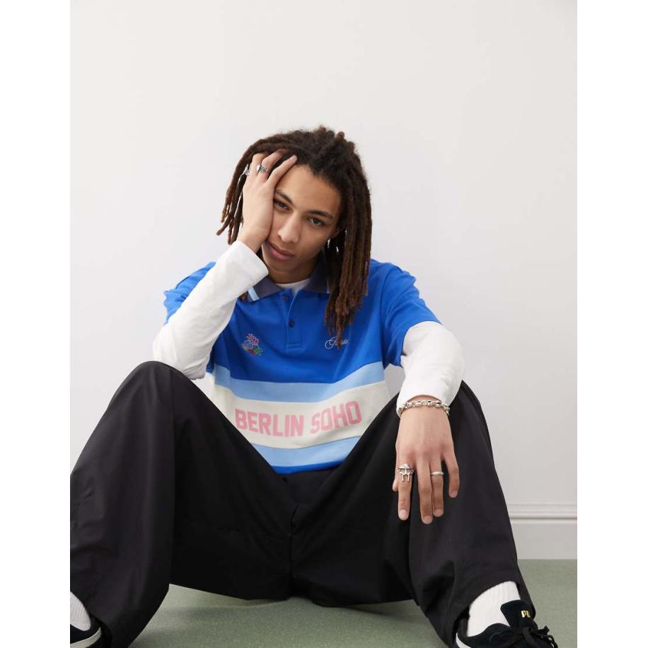 Prohibited - Poloshirt met print in blauw Blauw