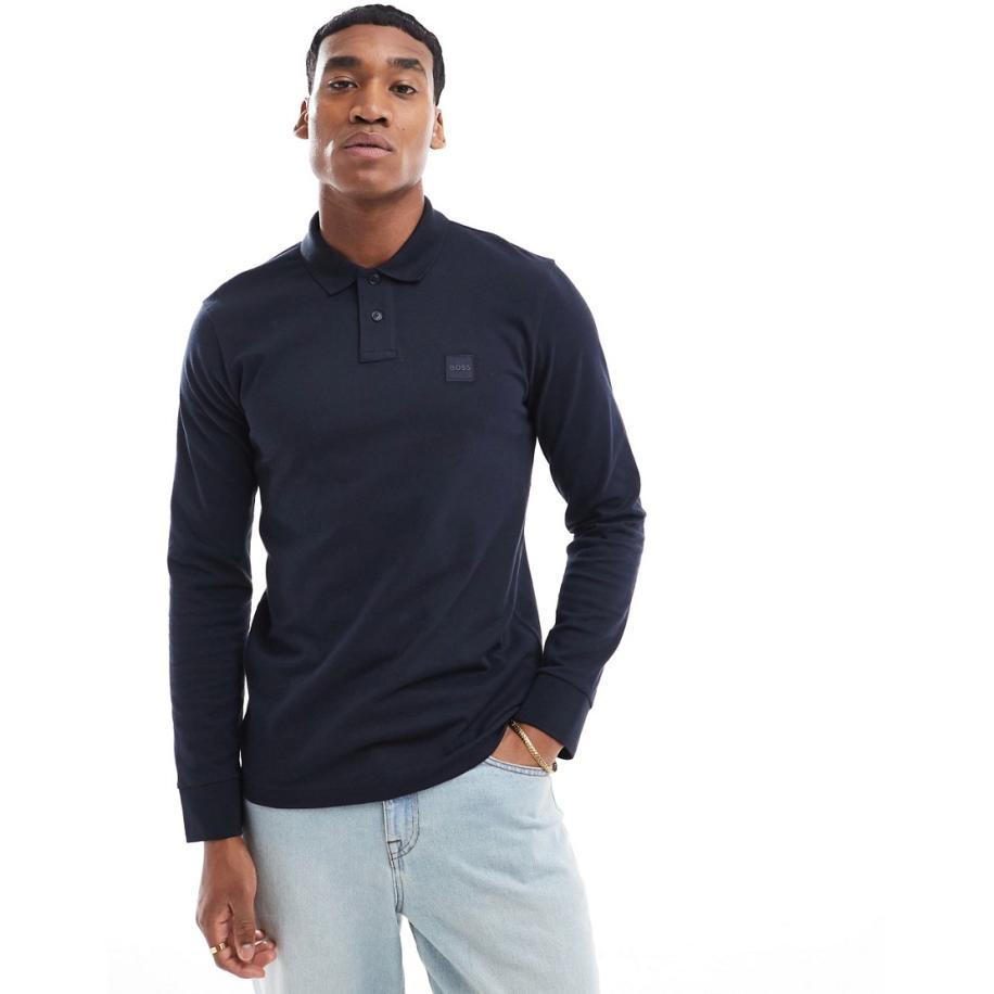 BOSS - Passerby - Polo met lange mouwen in marineblauw Blauw