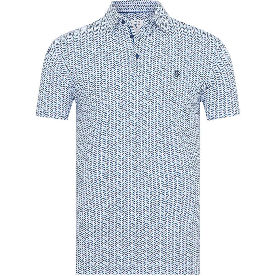 R2 Amsterdam Polo Piqué Print Blauw Blauw