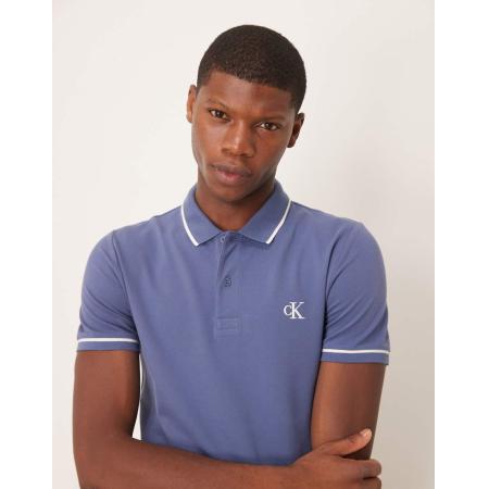 Calvin Klein Jeans - Polo met een gekleurd randje in blauw met wassing