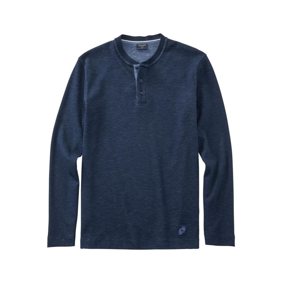 OLYMP Casual Poloshirt lange mouw marine, Melange Blauw
