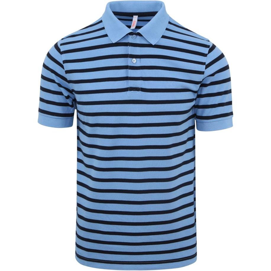 Sun68 Poloshirt Strepen Lichtblauw Blauw