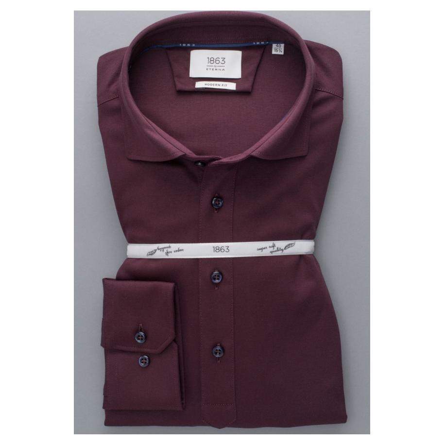ETERNA 1863 Poloshirt lange mouw donkerrood, Effen Rood