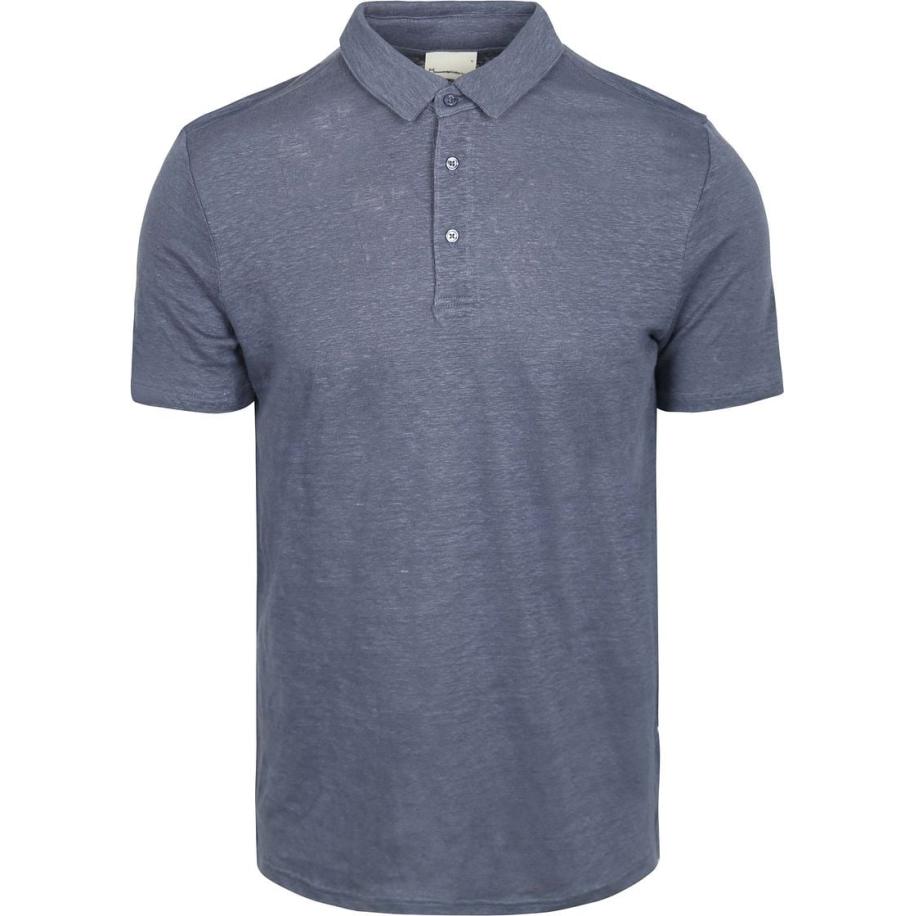 Knowledge Polo Regular Linnen Indigo Blauw
