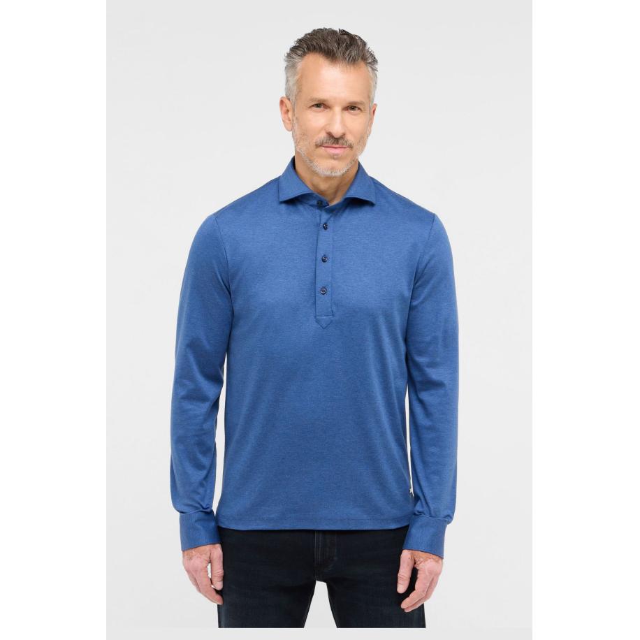 ETERNA 1863 Poloshirt lange mouw donkerblauw, Effen Blauw