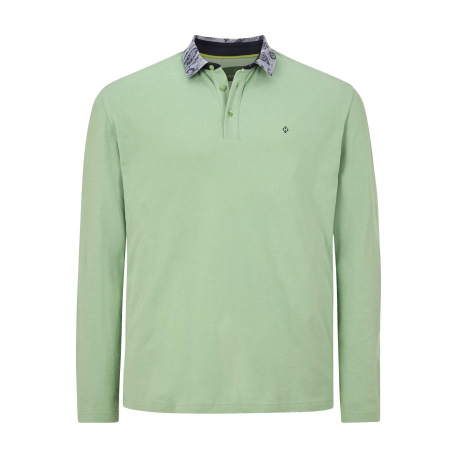 Charles Colby Poloshirt lange mouw groen, Effen Groen
