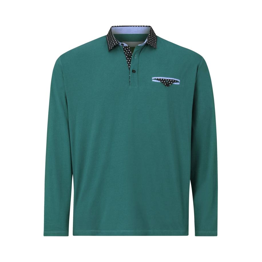 Charles Colby Poloshirt lange mouw benzine, Effen Blauw