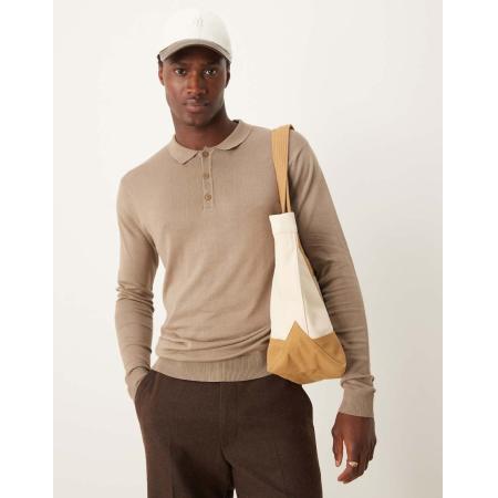 New Look - Gebreide polo met lange mouwen in bruin