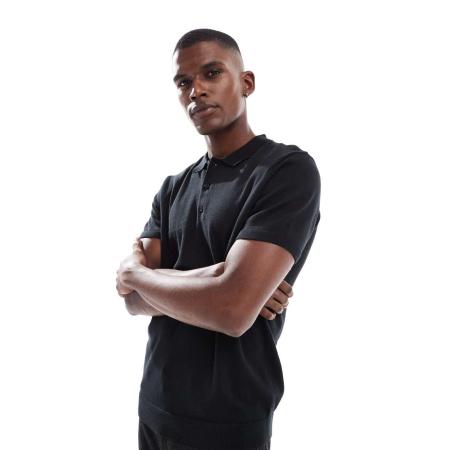 New Look - Gebreide polo met korte mouwen in zwart